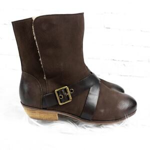 Softwalk Brown Suede Faux Shearling Fur Buckle High Ankle Mid‎ Calf Boots 9 Wide